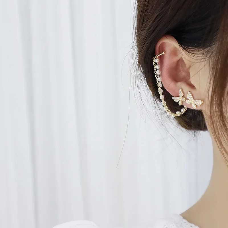 Silver crystal tassel ear clip female ear clip shiny rhinestone chain perforated cardboard box jewelry non perforated cuffs W241017