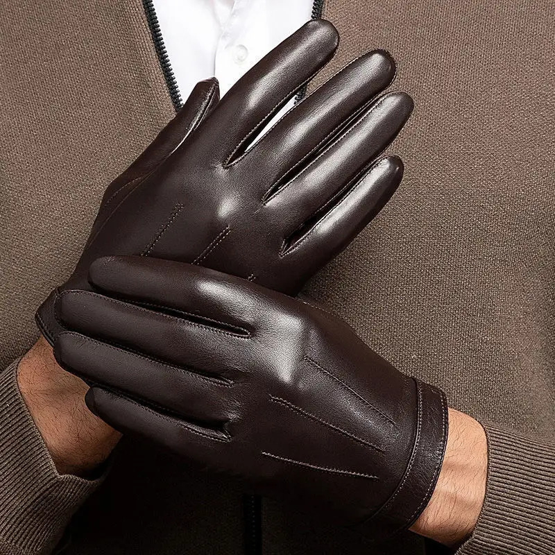 Mens Genuine Sheepskin Leather Gloves Business Short Full Finger Touch Screen Driving Motorcycle Fashion Autumn Winter 241016