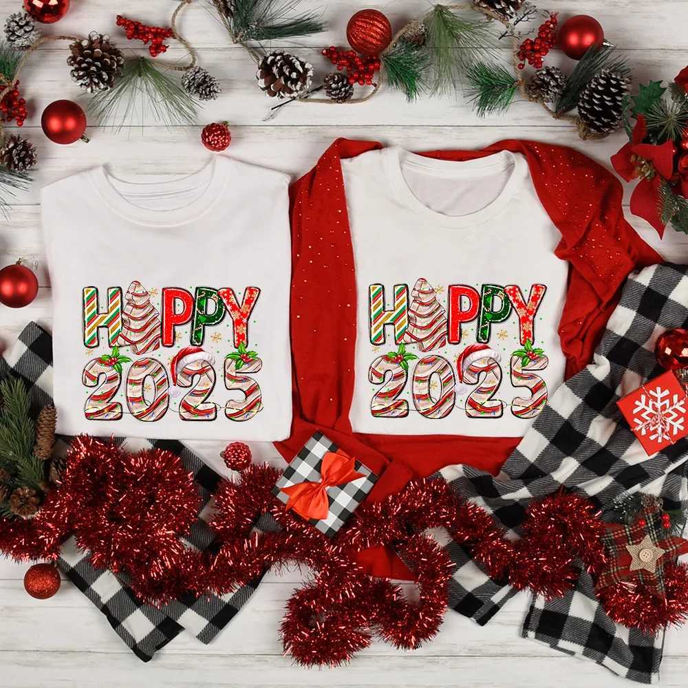Happy Christmas 2025 family matching tshirts parents children teens baby bodysuits Christmas and New Year party shirt set W241015