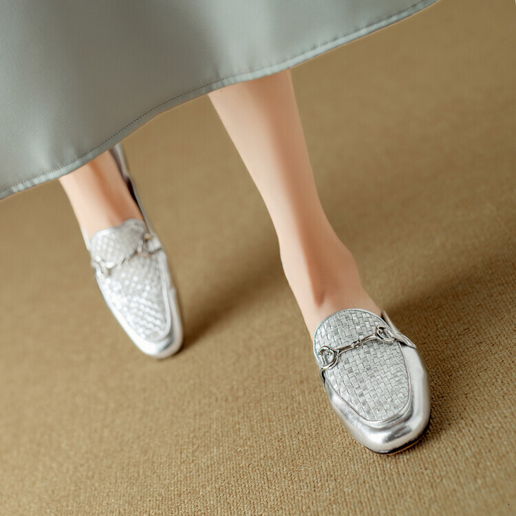 Summer Outwear Chinese Style Gold Silver Thick Low Heel Baotou Women S Half Full Leather Cool Tuo Large KMJL ddmythur ddmythur