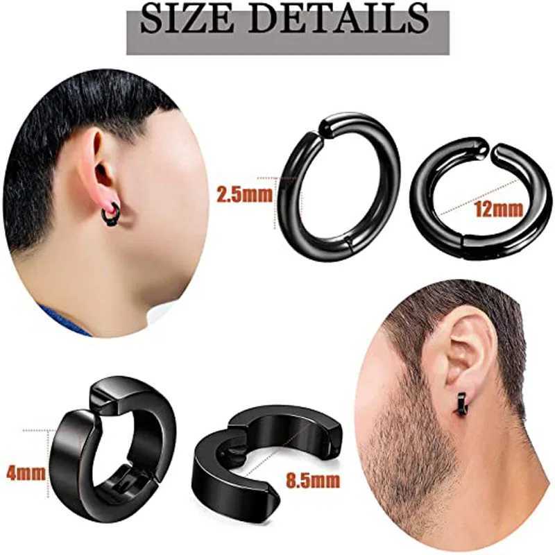 1-15 piece clip on mens earring set stainless steel black false perforated earrings W241017