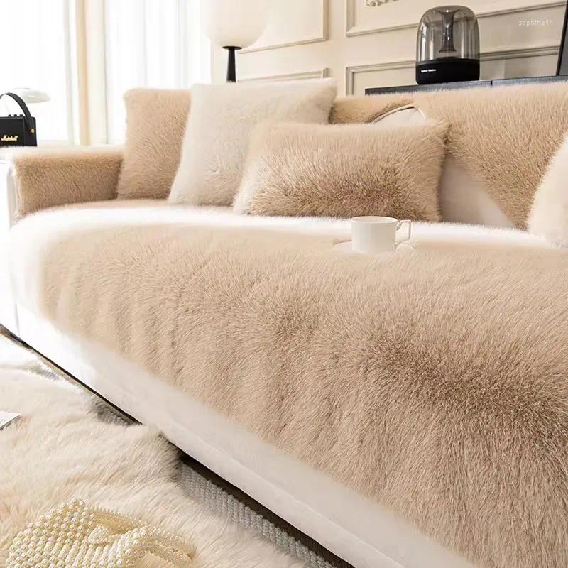Chair Covers Veet Sofa Cover Universal Plaid Plush Non-Slip Thickened Living Room Warm Flannel Cushion Armrest Back Towel
