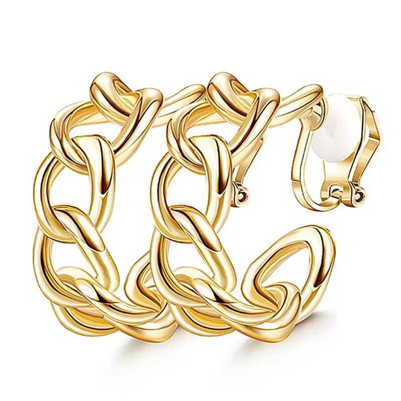 Geometric C-type painless hollow clip metal personality simple temperature no ear hole earrings W241017