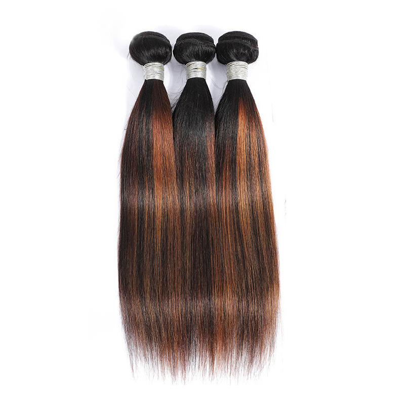 Yirubeauty Indian Raw Virgin Human Hair 3 Bundles With 4X4 Lace Closure Free Part Straight 1B/30 Piano Color 4 Pcs/lot