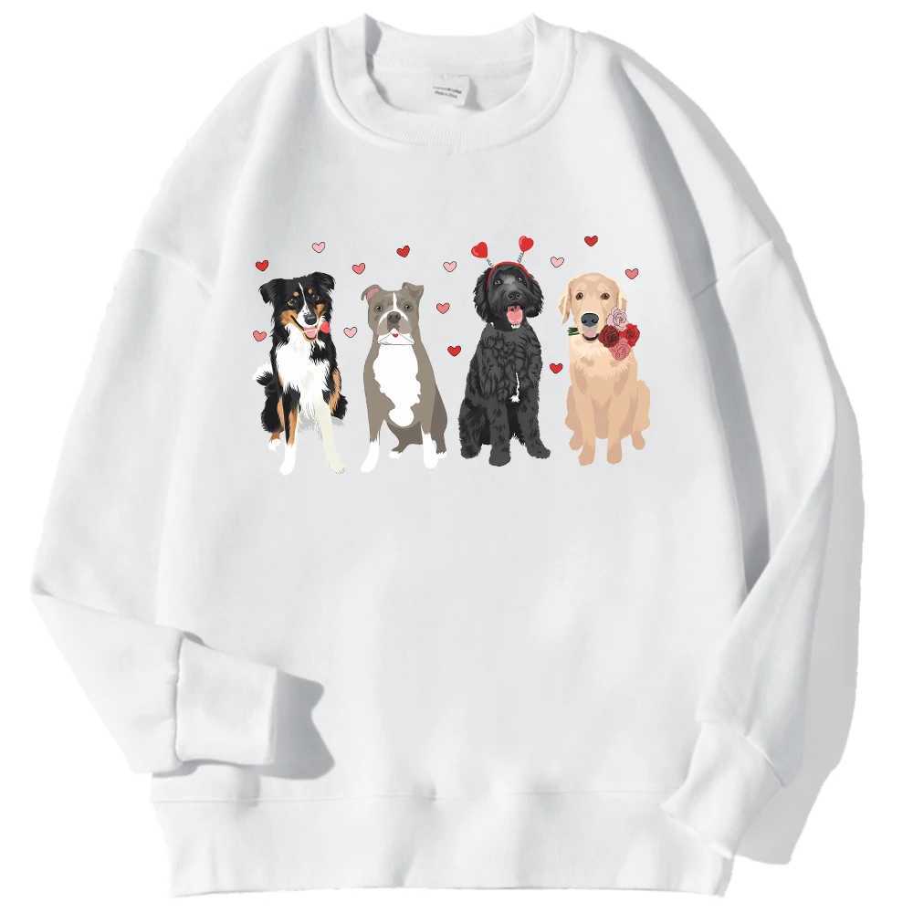 Cartoons WomenS Hoodie Lovely Dogs Heart Printing Sweatshirt Loose Crewneck Warm Fleece Pullover Autumn Winter StreetwearX241016