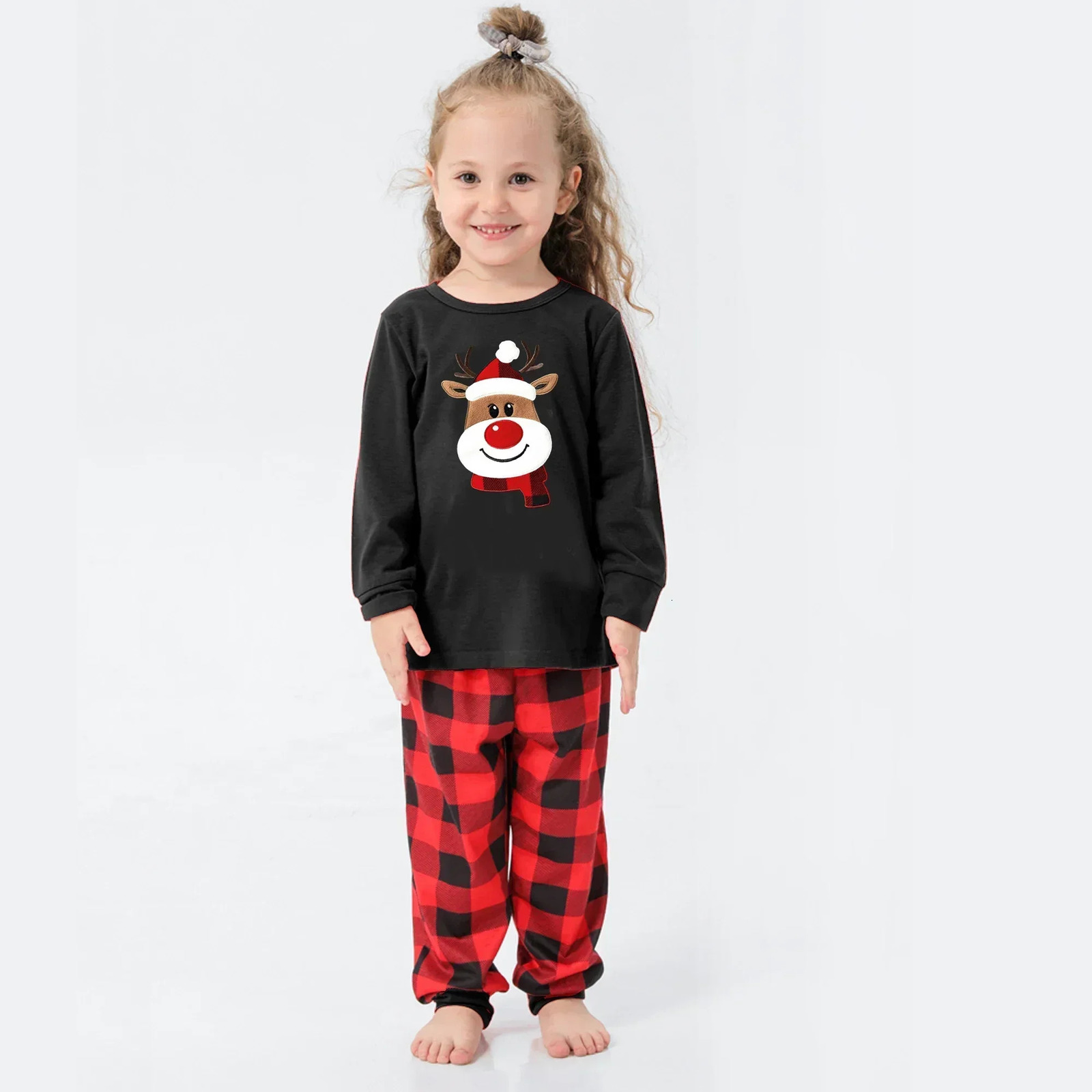 Christmas Cartoon Deer Print Pajamas Set Family Matching Outfits Soft 2 Pcs Suit Loungewear Baby Dog Romper Xmas Look 241017
