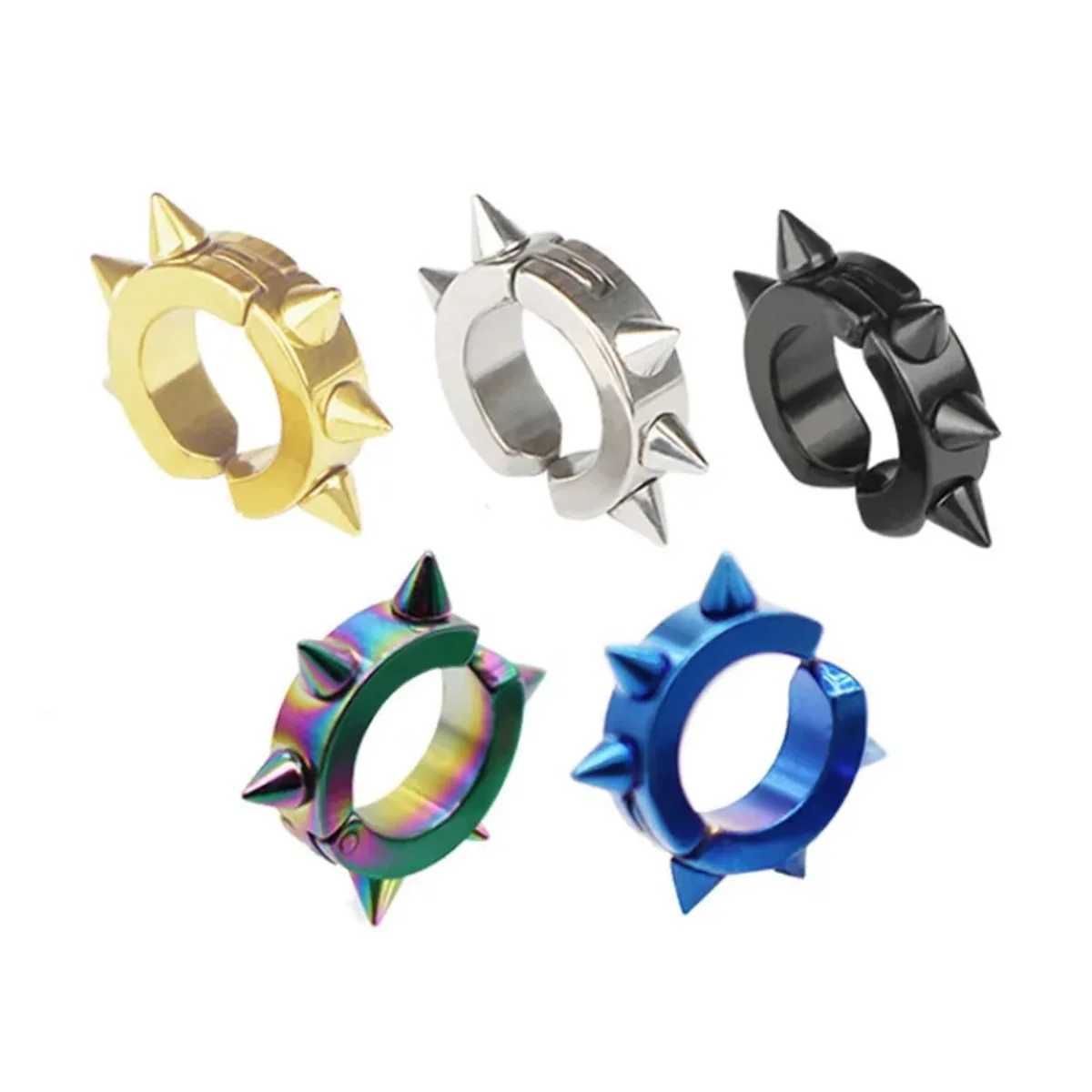 2/4 punk style 316L stainless steel spike earrings clip on non perforated ring earrings fashionable fake perforated jewelry W241017