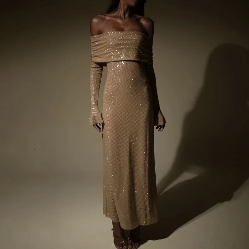 Women Clothes Long Sleeve Winter Off Shoulder Elegant Sexy Bodycon Dress Evening Fashion Party Dress Long Night Club 2024YY23592 241017