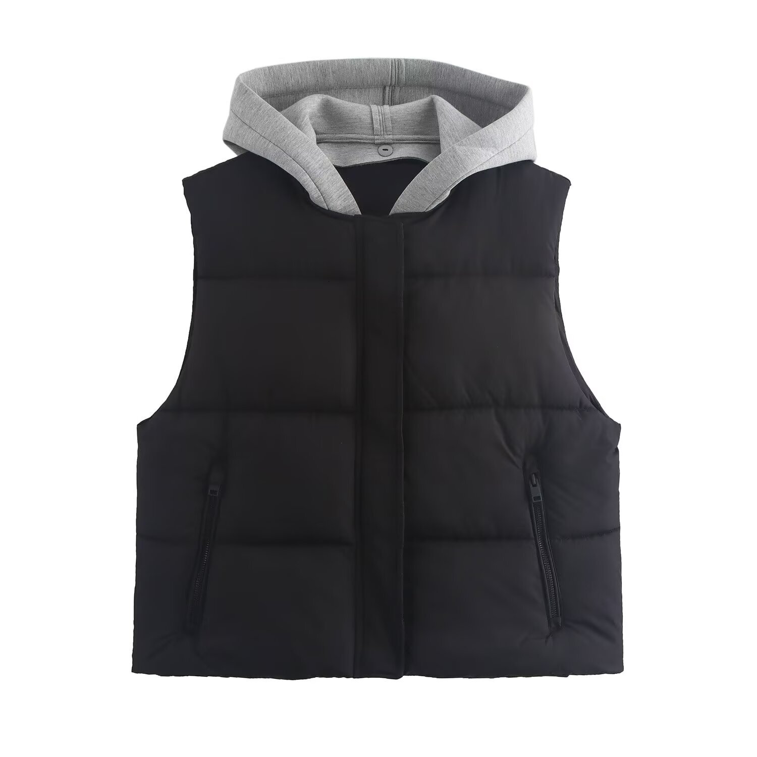 Women's Vest Jackets Warm Coat Sleeveless Outwear With Hoodies Black 2024 Inszart Patchwork Casual Loose Chalecos De Invierno