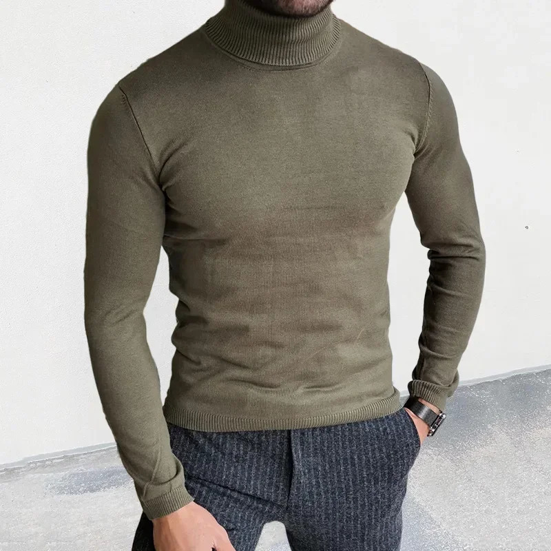 FallWinter Turtleneck Sweater Slim Fit Pullover Bottom Muscle Mens 241017