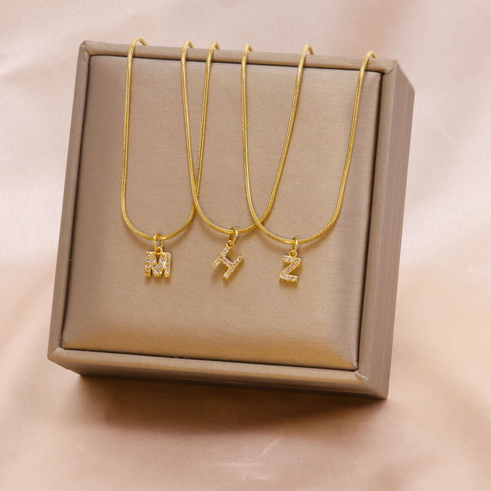 Gold Necklace 26 English Hip Hop Style Designer Stainless Steel Round Snake Bone Chain Letter Necklace