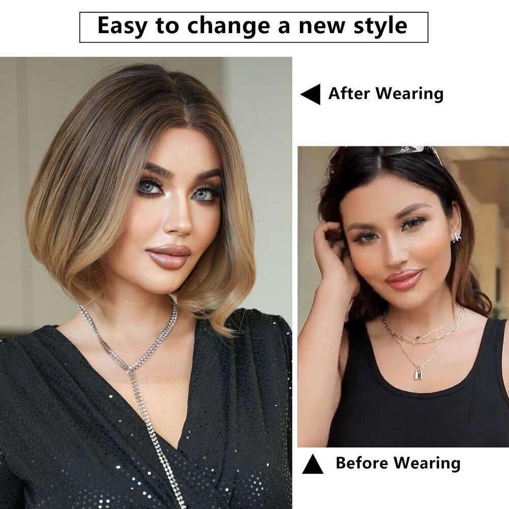 13 * 1 T Part Lace Synthetic Gradient Gold Medium Women's Short Curly Hair Wig