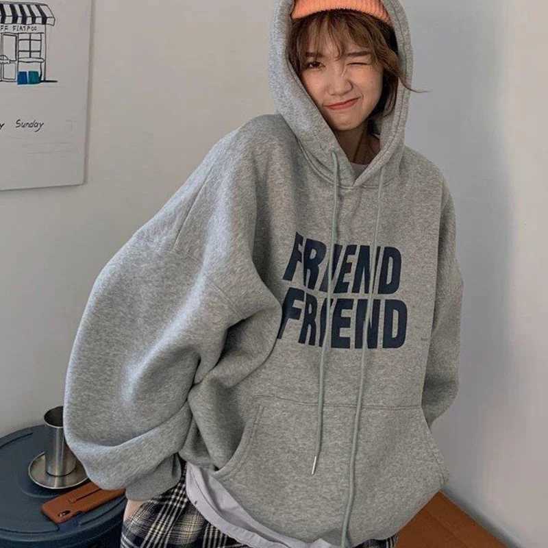 Letter Printed Hooded Sweatshirts Women Harajuku Long Sleeve Oversized Hoodies Woman Autumn Winter Loose Pullover Top FemaleX241016