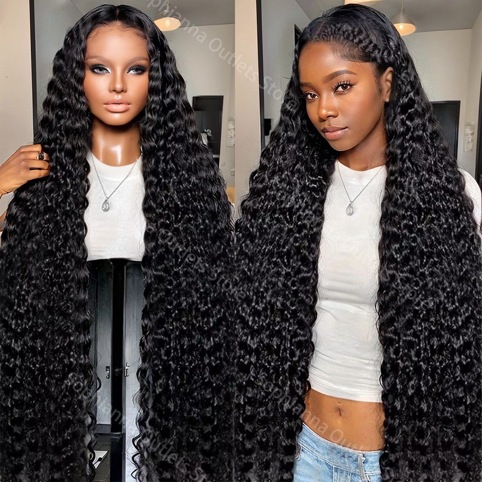 180 Density Deep Wave 13X4 Front Transparent Human Remy Hair 30 40 Inch Curly 13X6 HD Lace Frontal Wig For Black Women