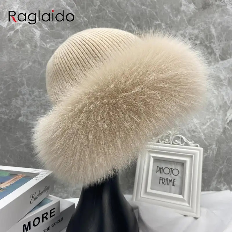 Stylish Beanie Hats for Women Winter Warm Fluffy Bone Cap Soft Outdoor Thick Natural Fox Fur Hat Female Dome Hats 241009