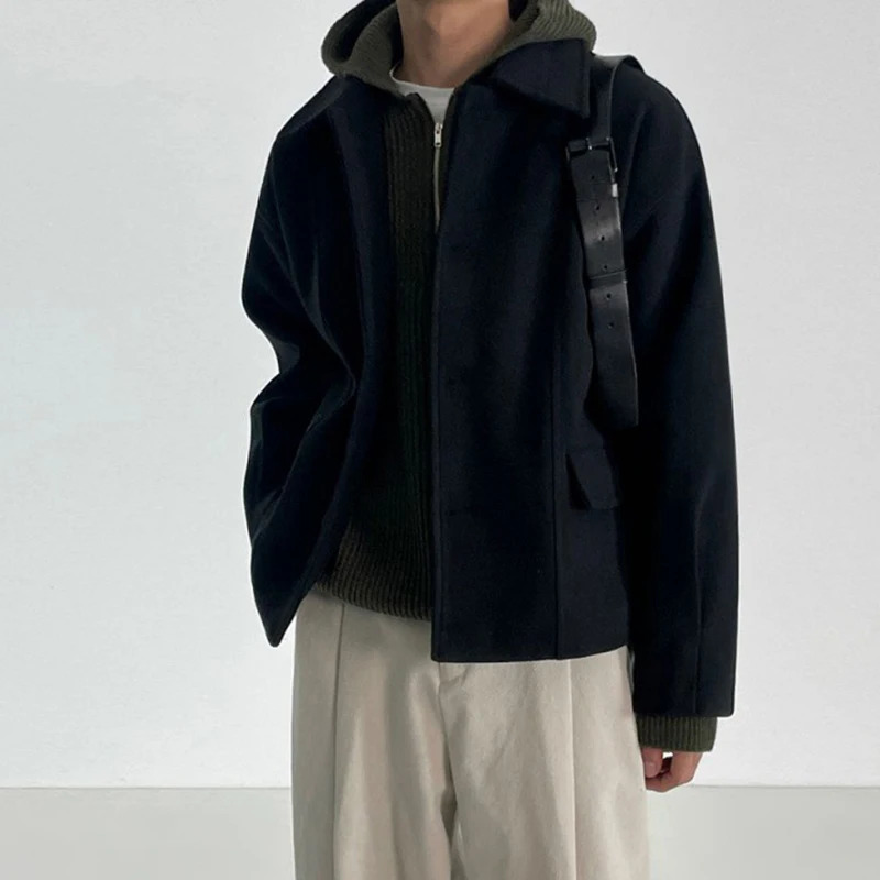 IEFB Winter Mens Wool Jacket Solid Color Thick Coat Korean Loose Casual Fashion Clothing 9C3210 241007