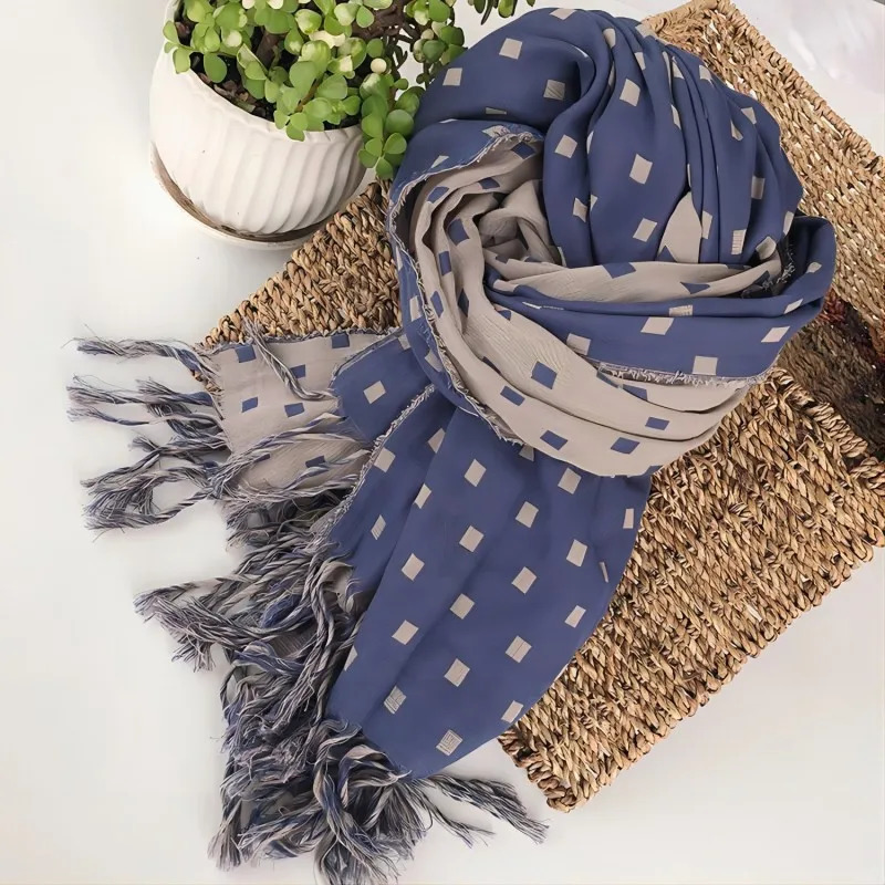 Winter warm cotton doublesided small square pattern thick shawl 241009