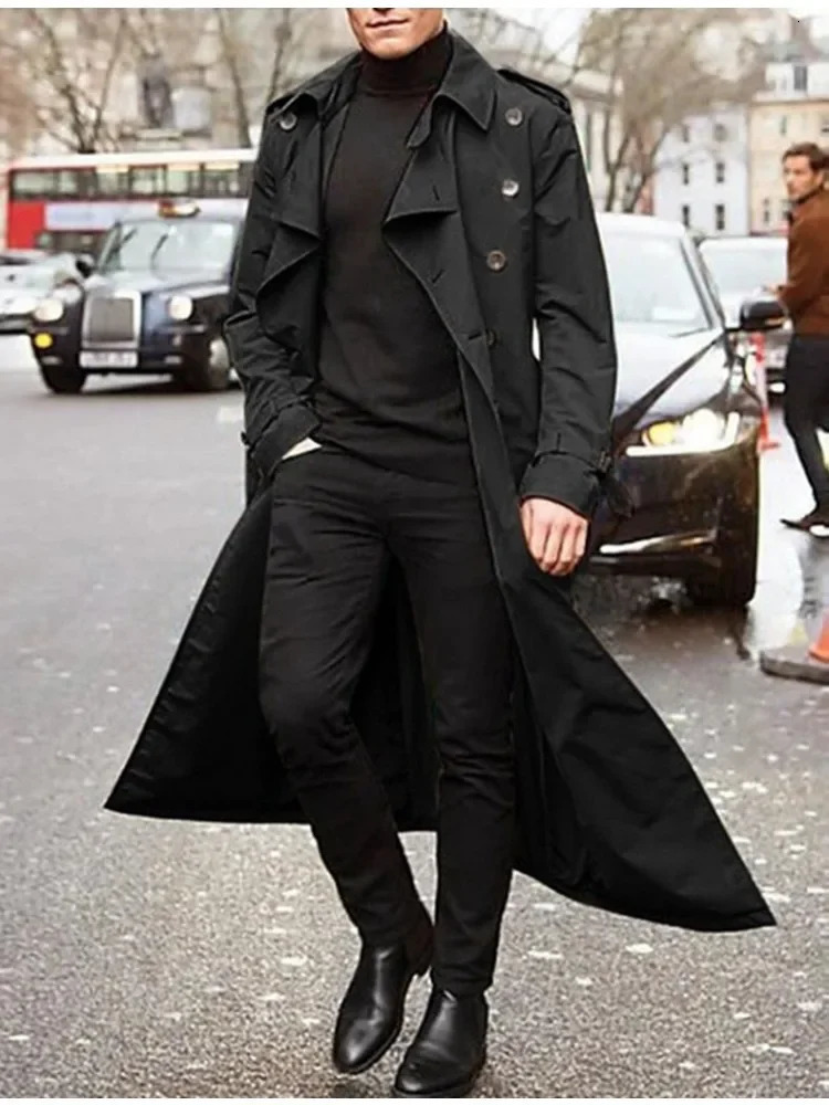 2024 Mens Trench Mid To Long Windbreaker for Autumn and Winter European and American Mens Long Outdoor Casual Windproof Jacket 241017