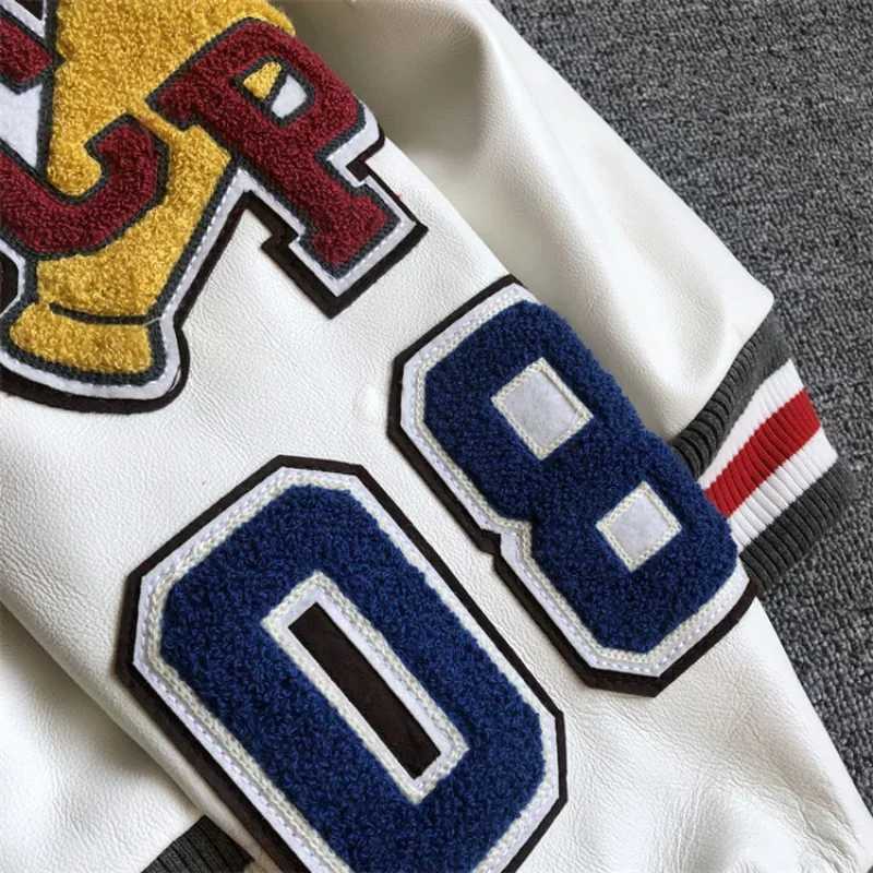Baseball uniform Y2K mens spring and autumn retro trend leather jacket used for heavy industry embryo white short jacket hot selling M241017
