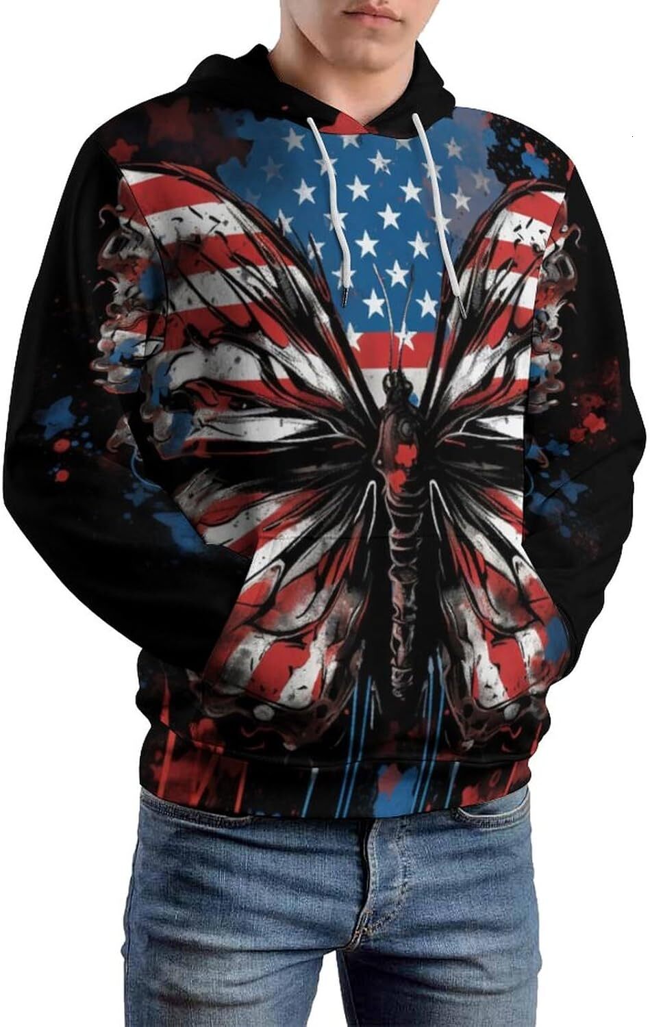 Hoodie for Mens Womens Unisex Psychedelic American Usa Flag Pattern Hoodie 3D Printed Funny Long Sleeved Drawstring Pullover Hoodies Pocket Graphic Fa
