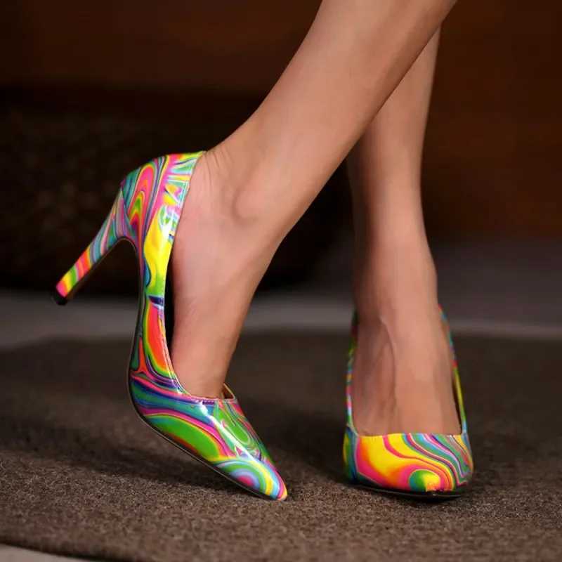 2024 womens shoes slip on womens high heels elegant dress pump womens mixed color dot toe thin high heels plus size womens shoes Y241017