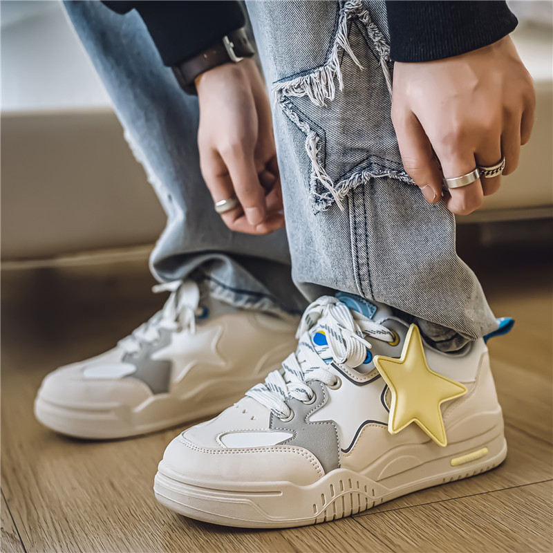 Autumn Winter New Men's Low Cut Thick Soled Pentagram Versatile Casual Board Shoes