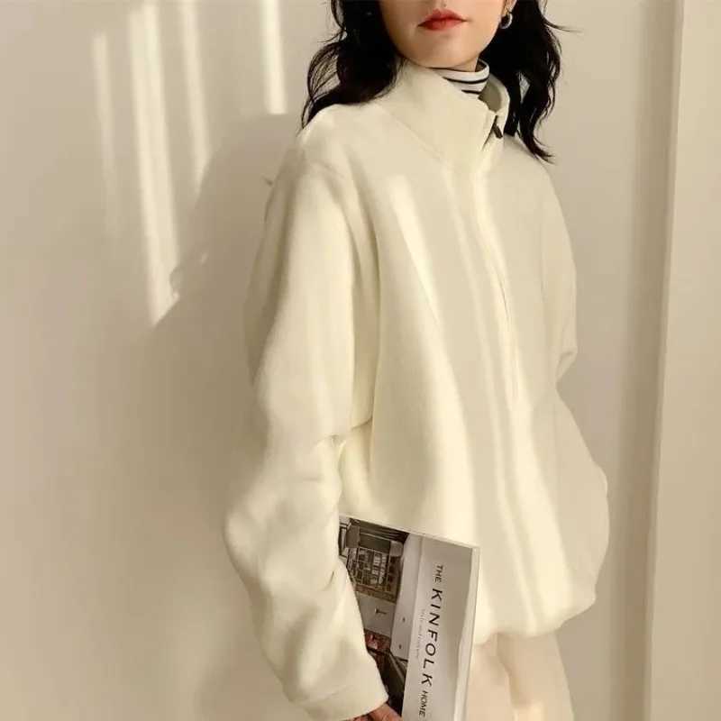 Half-high Neck Half Zipper Women Sweatshirts Solid Color Casual Warm Fleece Winter Daily Wear Thickened Women Winter SweatshirtsX241016