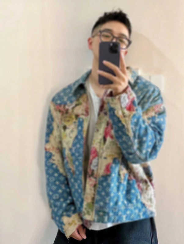 Designer Mens Jackets Monogram Rose flowers printed with presbyteria irregular stitching effect cottonpadded denim jacket presbyteria fashion warm for men women