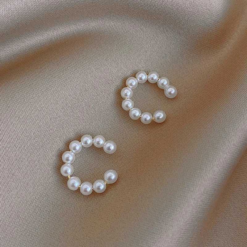 Korean Pearl Ear Cuff Clip Earrings Non Perforated Bone C-shaped Non Perforated Womens Fashion Jewelry Minimalist Earrings W241017