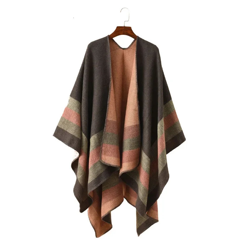 Fashion Scarf Womens Winter Autumn Warm Big Horn Striped Shawl Flower Travel Cloak Cashmere Raincoat Women 241009