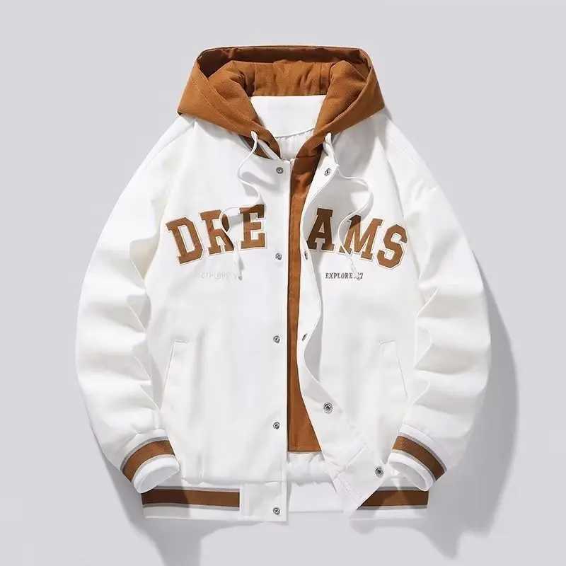Mens hooded pocket cargo jacket high-quality mens clothing winter and autumn Japanese fashion loose mens jacket hooded baseball shirt M241017