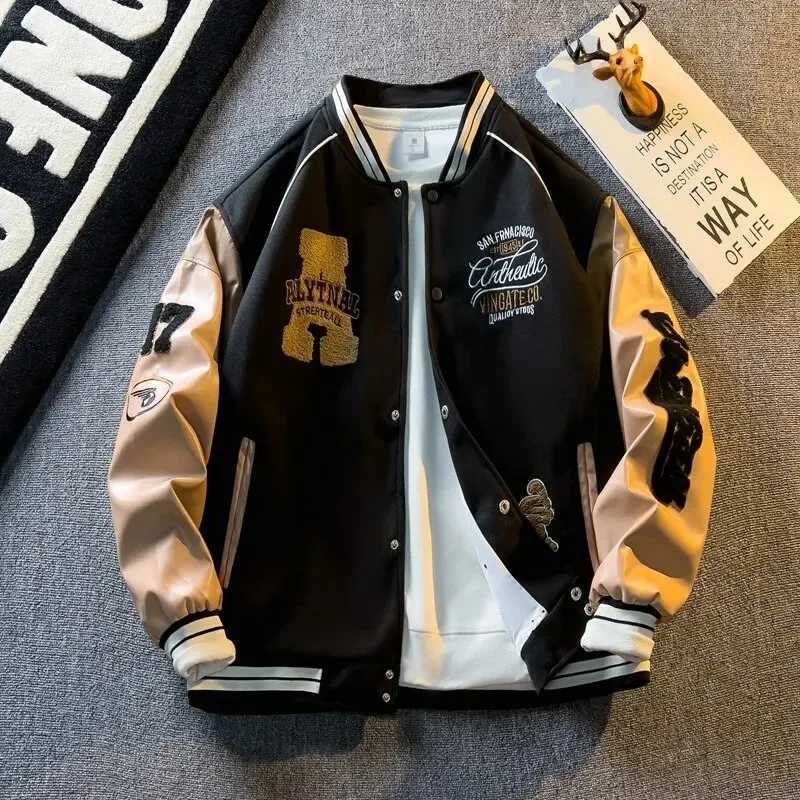 Designer Jacket Spring and Autumn Jacket Color Blocks American Embroidered Leather Sleve Jacket Mens Fashion Baseball Jacket Casual Toothed Crop Top T