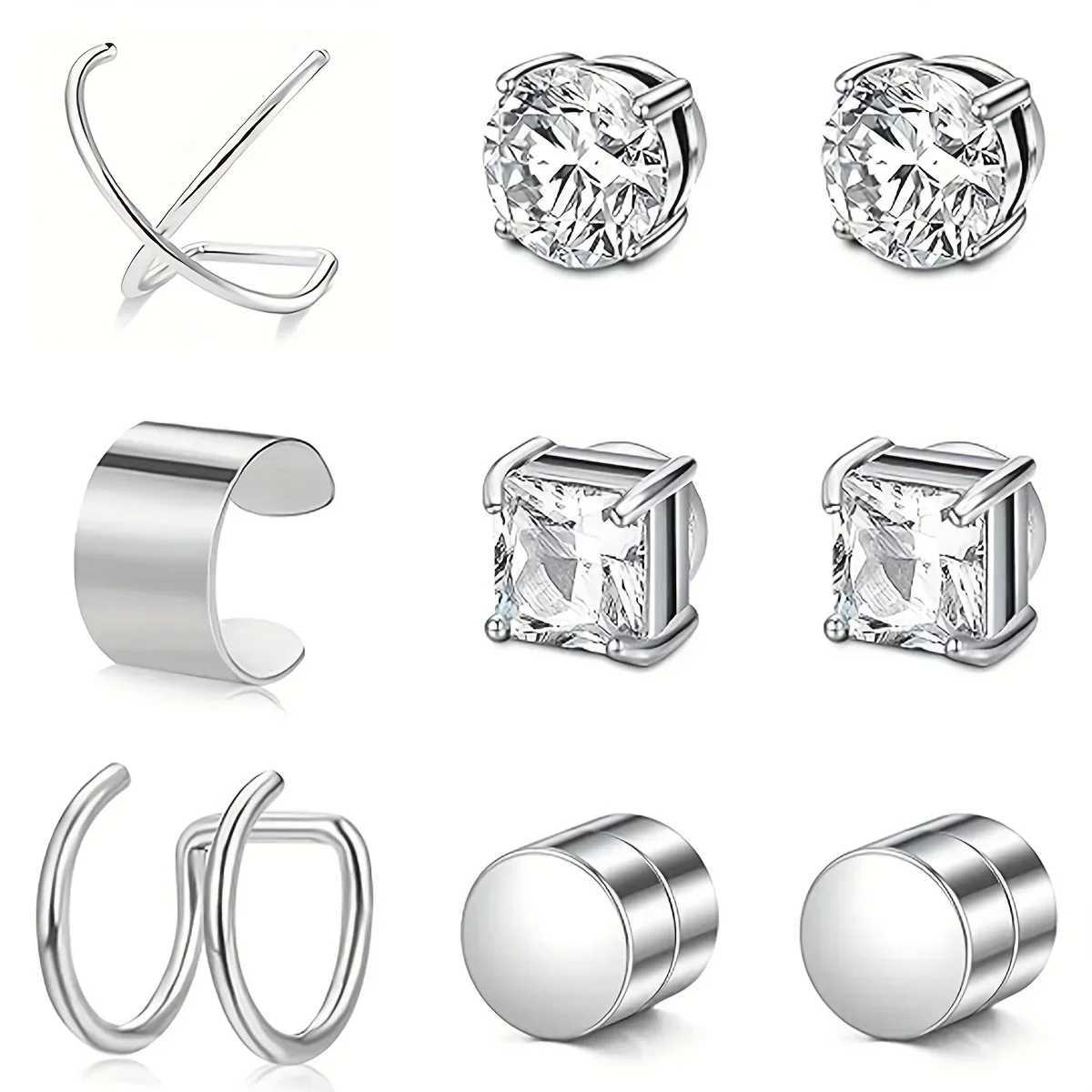 2PCS stainless steel magnetic fake earrings suitable for men women non perforated ear clips ear clips jewelry cufflinks spiral ring earrings W241017