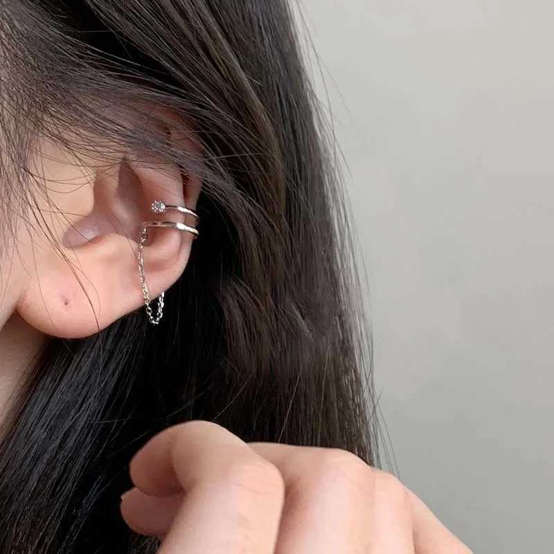 1 piece of fashionable imitation pearl silver chain earrings with cuffs non perforated fake cardboard box clip earrings suitable for female friends je