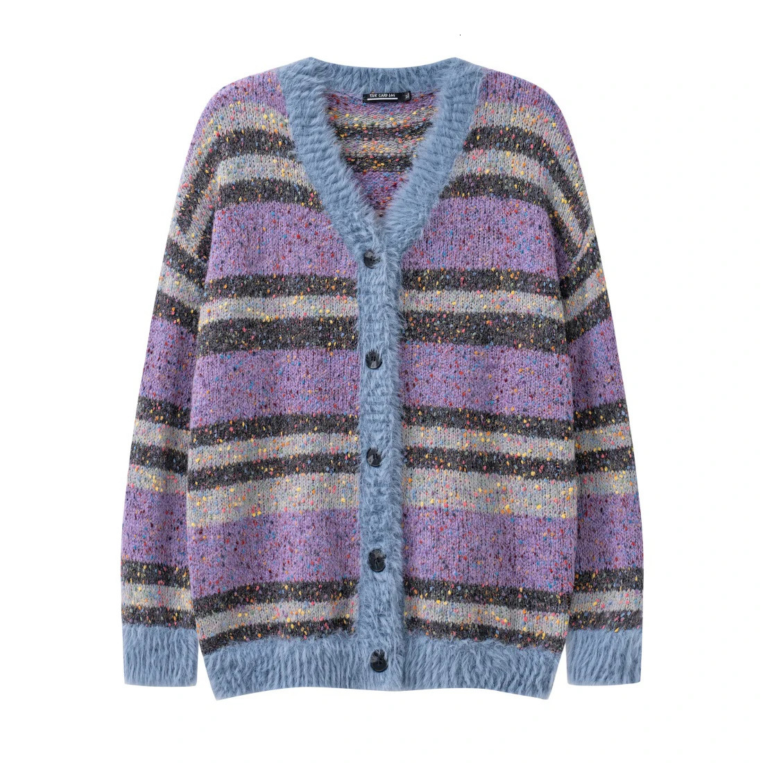 Colorful Spotted Stripe Cardigan Sweater Y2k Harajuku Mens and Womens Loose Mohair Knitwears Autumn Winter Knitted Outwear 241017