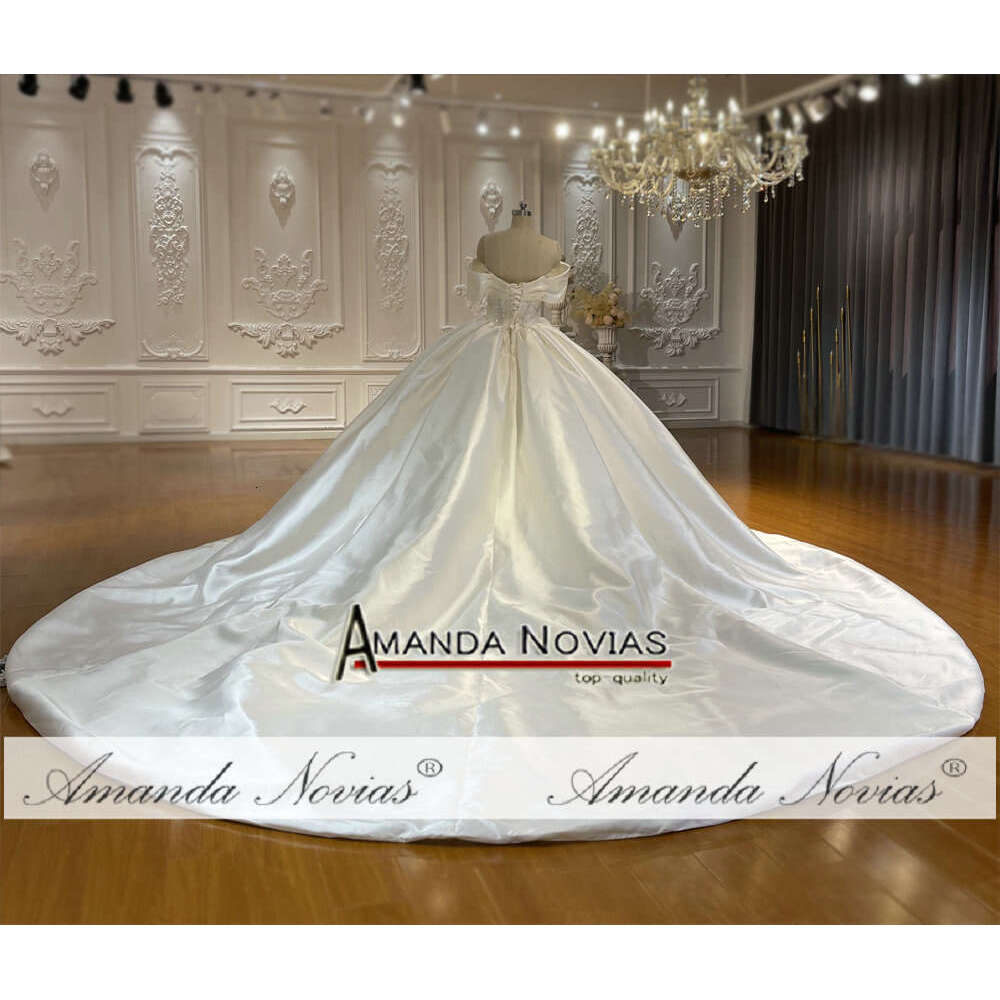 Amanda Novias Off Shoulder Satin Wedding Dress