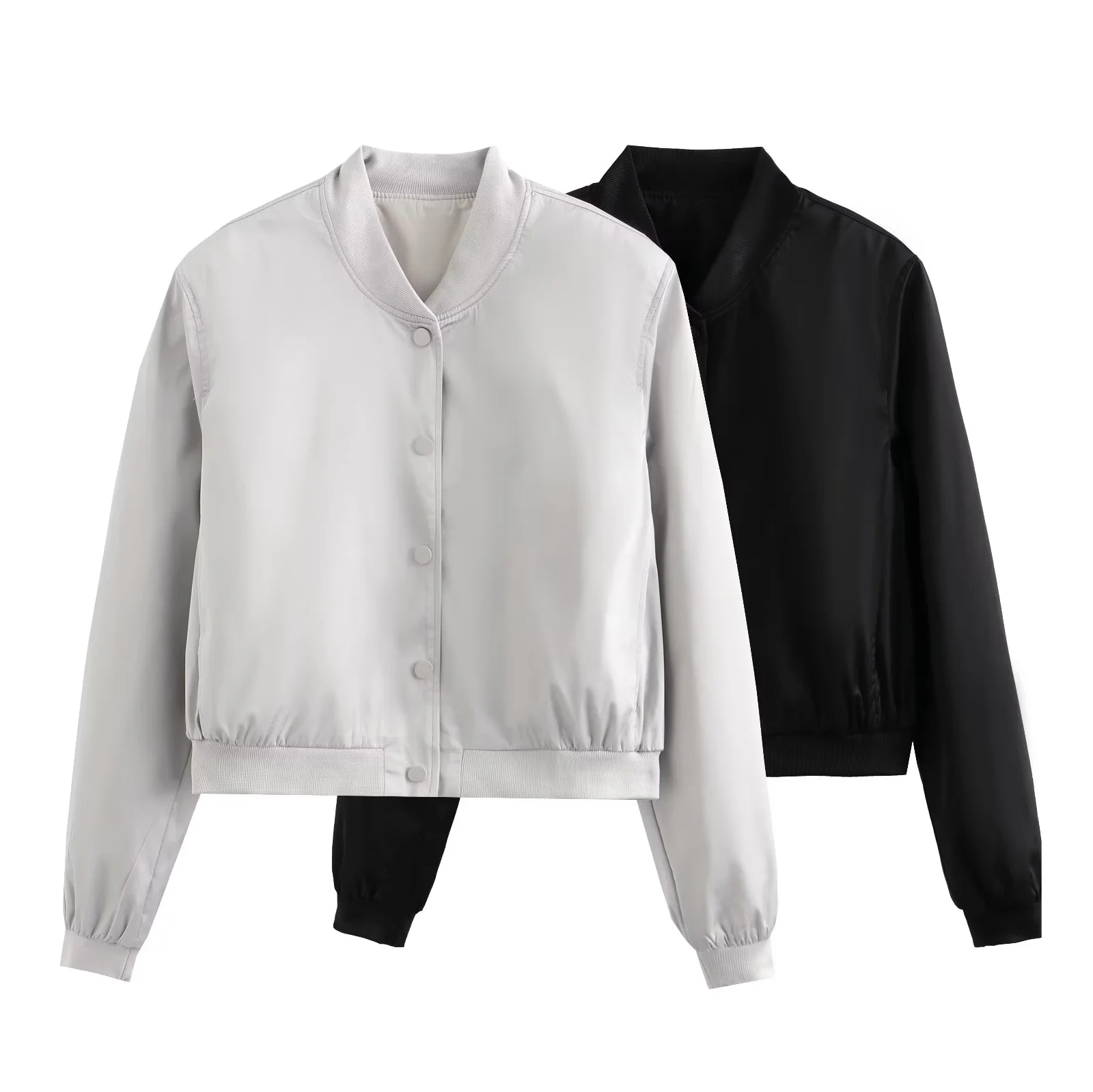 Women's Bomber Jackets Black Coat Solid Long Sleeve Tops Casual Loose Outwear Ladies Fashion Streetwear Jacket Woman Outerwear