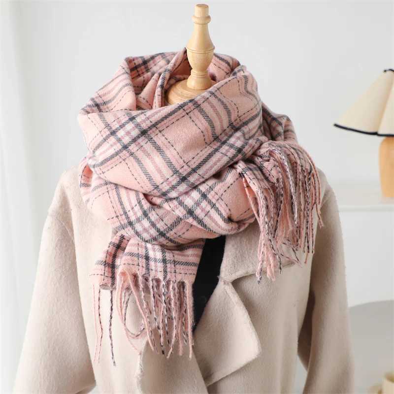 2024 fashion winter thick Pashmina warm shawl bag plain weave tassel blanket cashmere like scarf collar chief raincoat Thors X241017