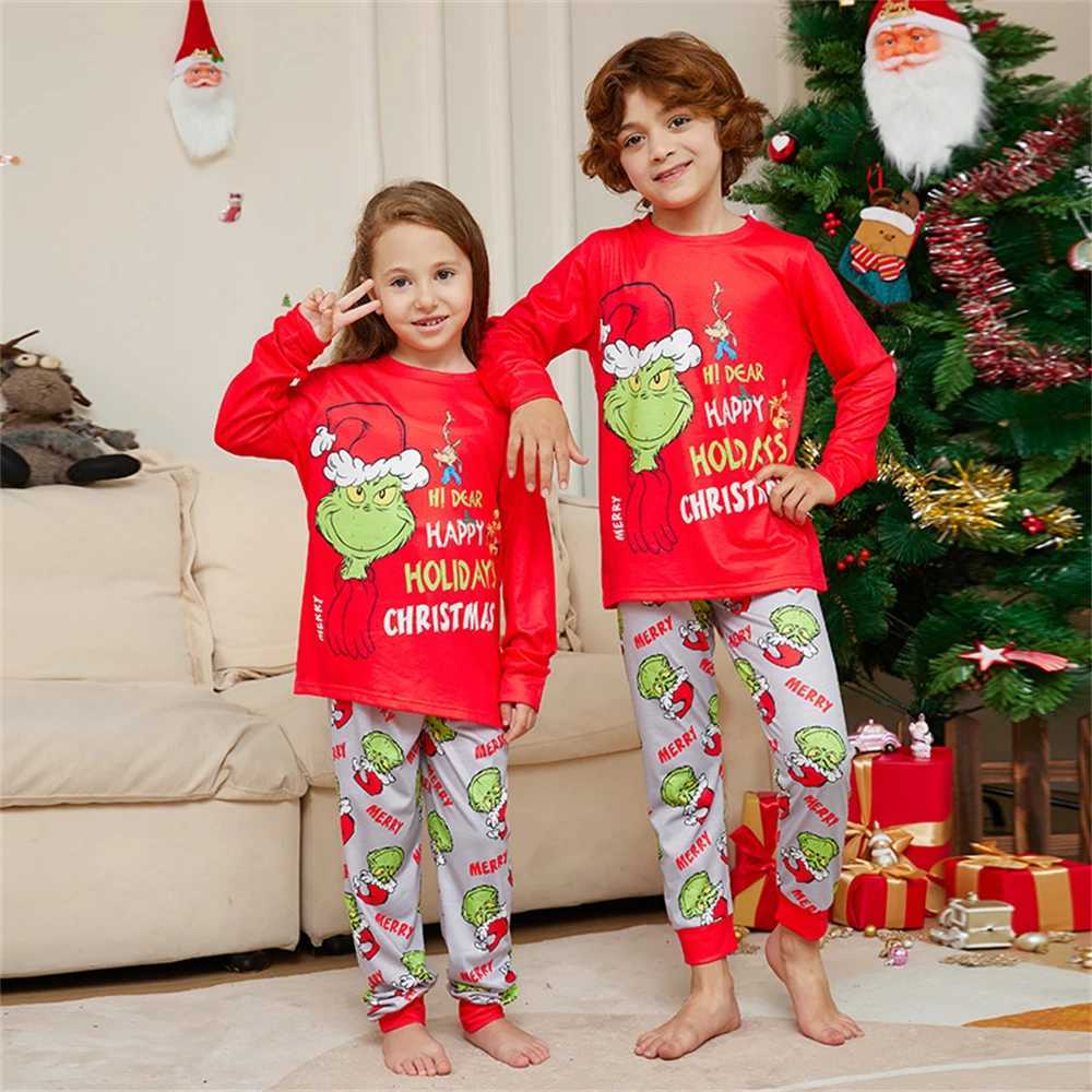 Family Christmas Pajama Set Cartoon Printed Family Matching Clothing Father Mother Childrens Pajamas Red Baby Panties W241015