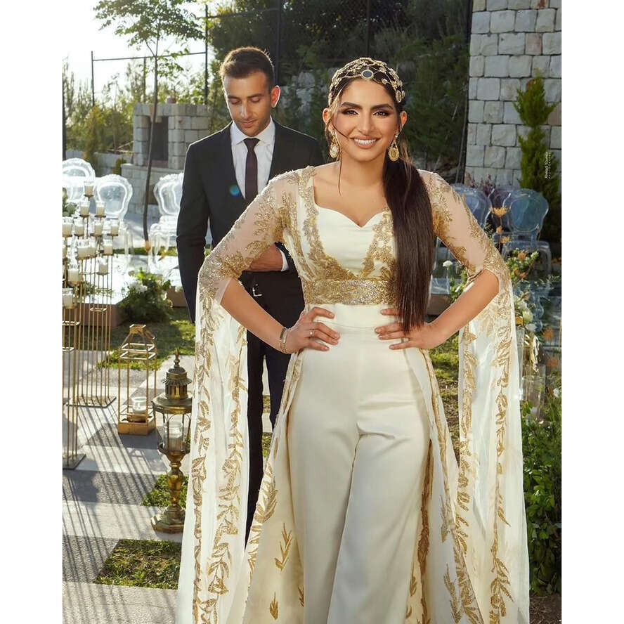 Dresses Sparkly Overskirt Wedding With Pants Bridal Gowns Long Sleeves Jumpsuits Sweetheart Necke Sequined Satin Arabic Vestido De Custom Made