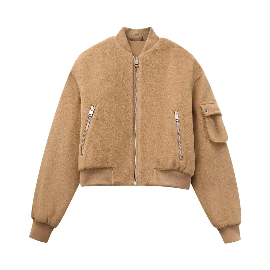 Bombers Women's Jackets Khaki Outwear 2024 Inszarts Long Sleeve Tops Solid Elegant Streetwear Pockets Woman Jackers Coat