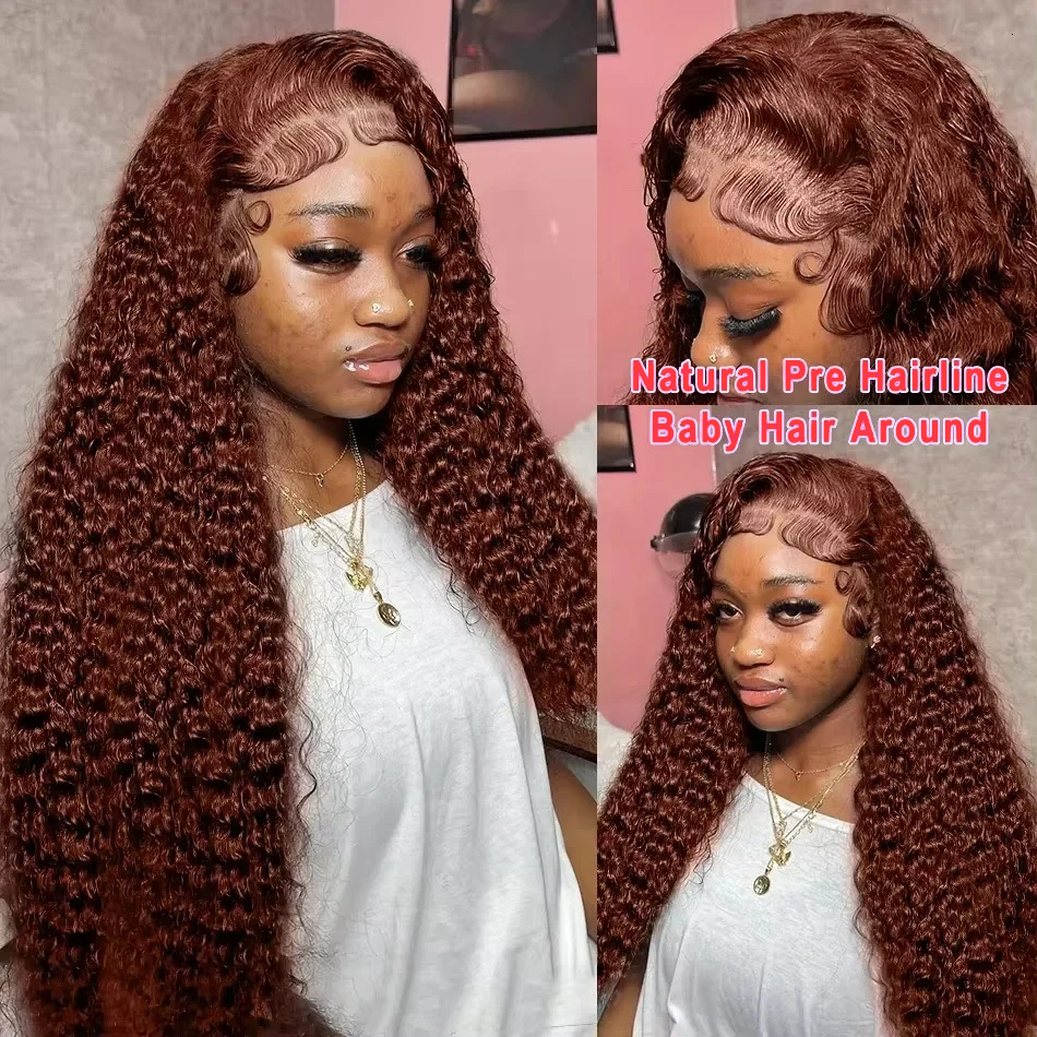30 36 Inch Reddish Brown 13X6 HD Frontal Wig Colored Deep Wave 13X4 Lace Front Human Hair Wigs