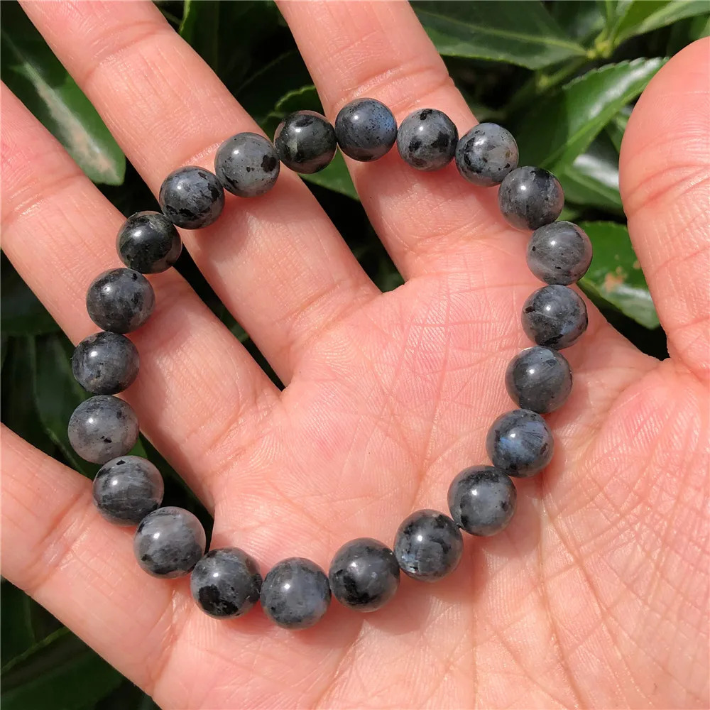 1 Fengbaowu Natural Stone Larvikite Bracelet Black Moonstone Round Beads Crystal Treatment Stone Jewelry Gift 241017