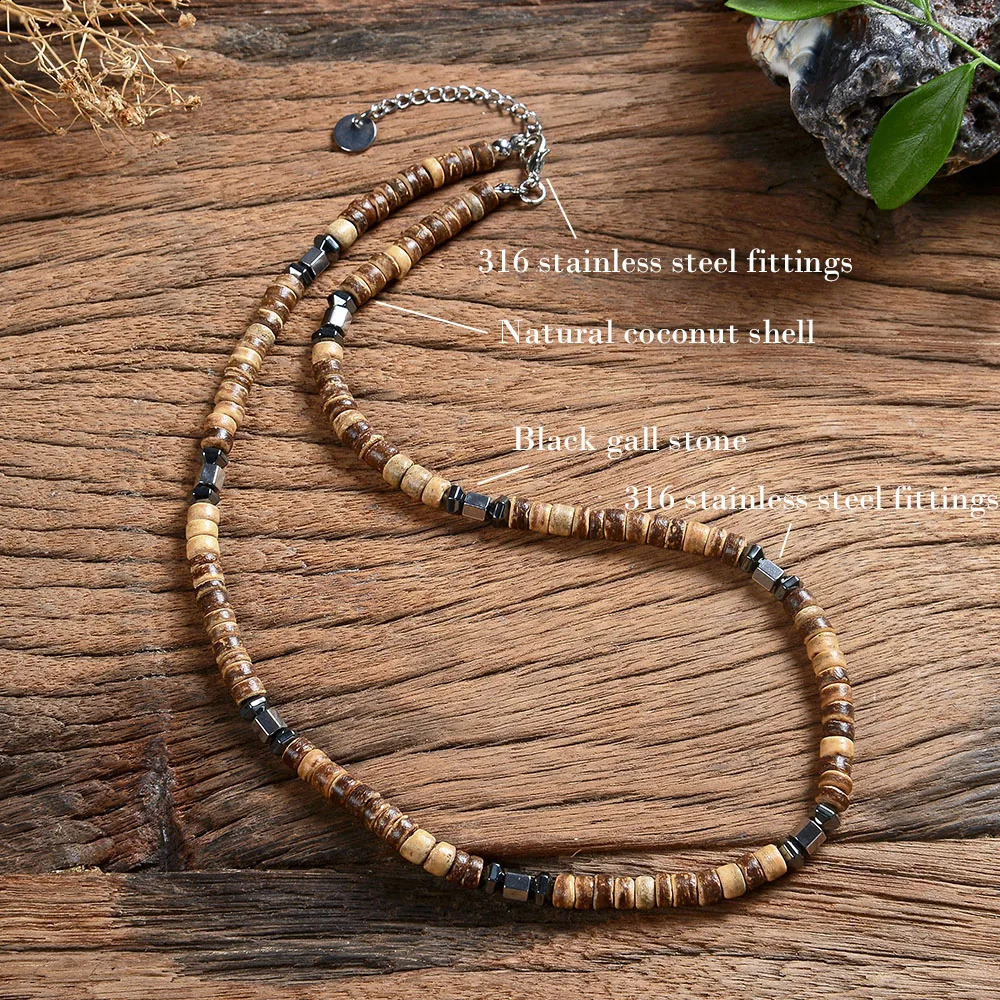Natural coconut shell turquoise spacer beads surfing necklace fashionable tribal jewelry 241017
