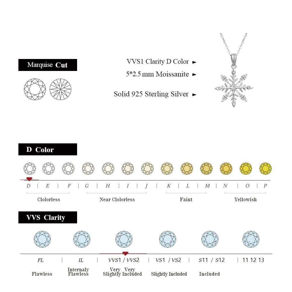 Attachment D VVS1 Colored Necklace Suitable for Women 925 Sterling Silver Christmas Snowflake Pendant Party Gif Exquisite Jewelry 240929