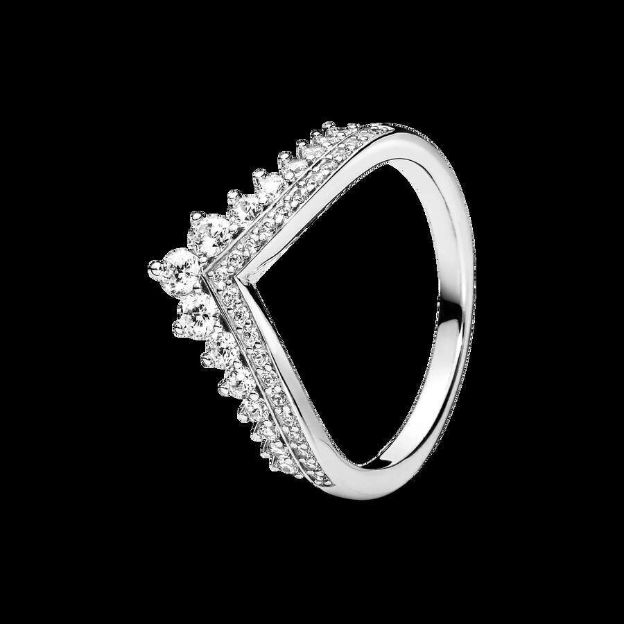 925 Sterling Silver Sparkling Row Eternity Princess Wishbone Knot Clear Zircon CZ Rings For Women Wedding Jewelry