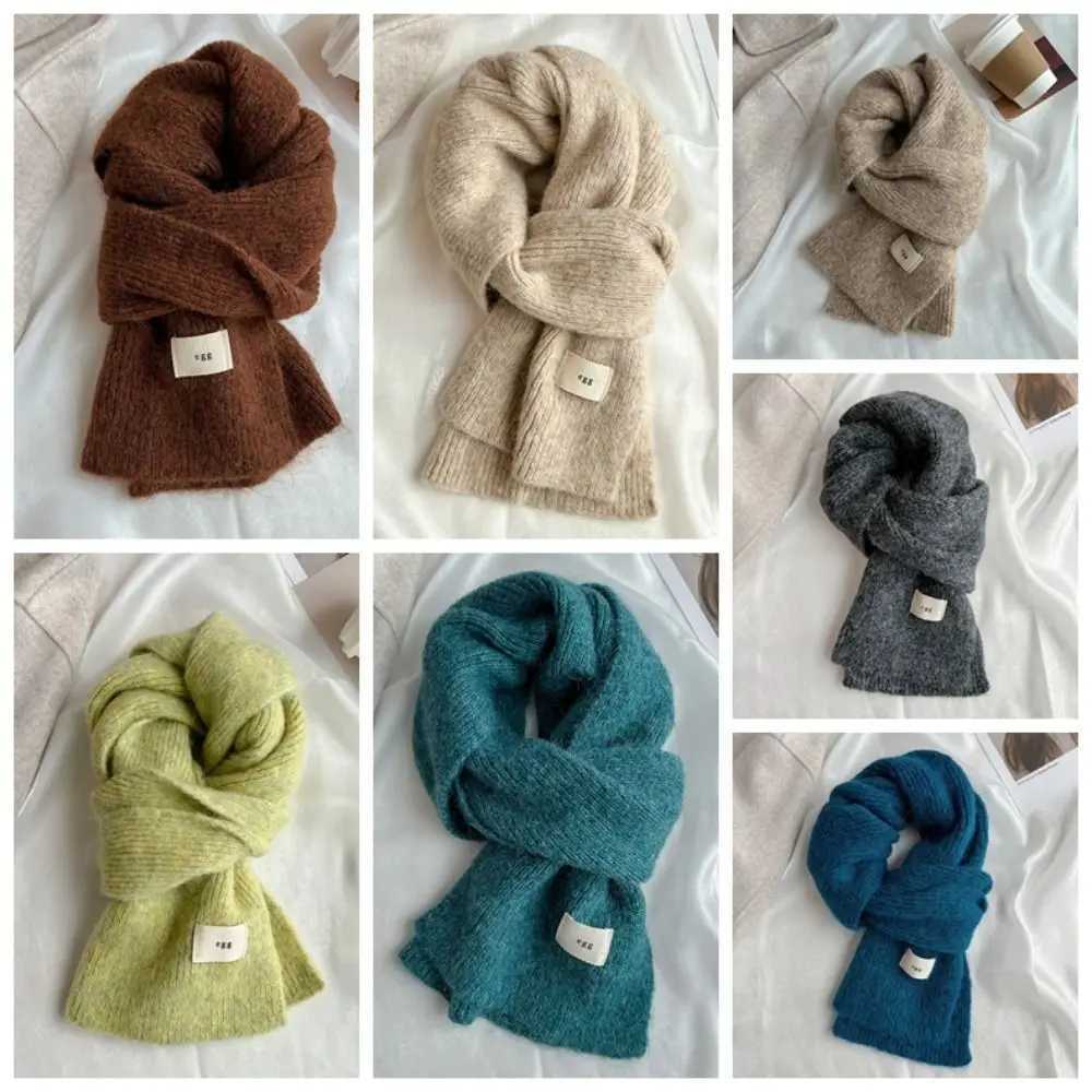 Simple plush Mohair long shawl wool scarf winter scarf solid color knitted open collar wool X241017