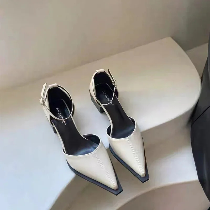 Pointed Toe Sexy Sandals Women Mid Heels Party Shoes Summer 2024 Pumps Fashion Slippers Chunky Female Dress Zapatos Shallow 241016