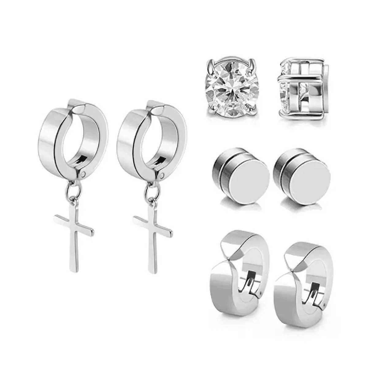 4 pairs of mens personalized cross magnetic stainless steel without ear holes earrings ear bone clips ear clips W241017