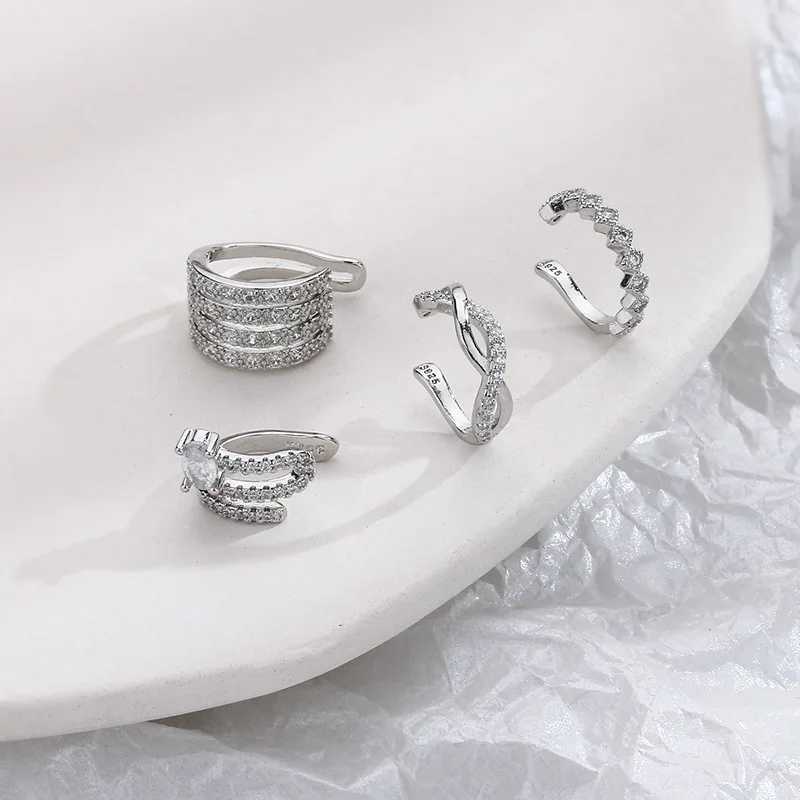 1 zircon Korean wave multi-layer geometric earring cuff clip suitable for women to wear no perforated jewelry W241017
